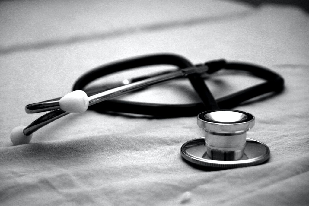 A stethoscope in black and white
