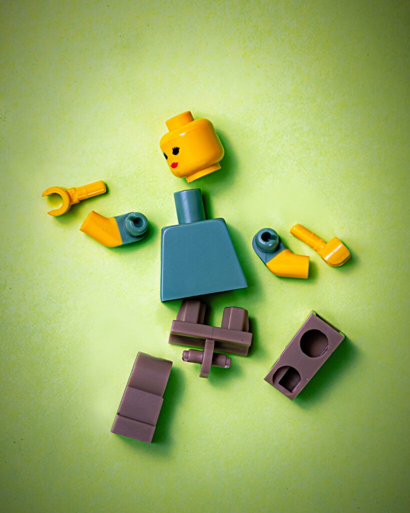 A broken Lego minifigure